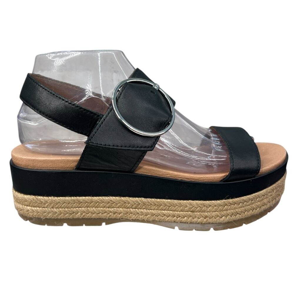 UGG Women’s April Black Leather Slingback Espadrilles Size US 9